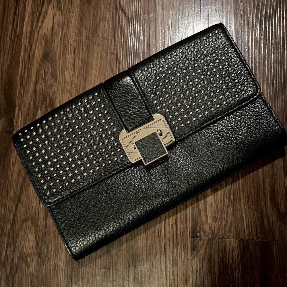 Lightly used, Rebecca Minkoff black with gold stud clutch